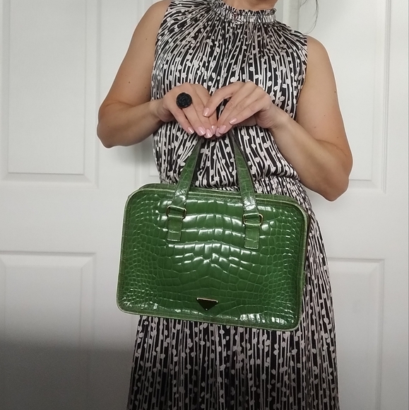 Prada Green Croc-Embossed Leather St Cocco Lucido Hand Bag - Picture 1 of 17